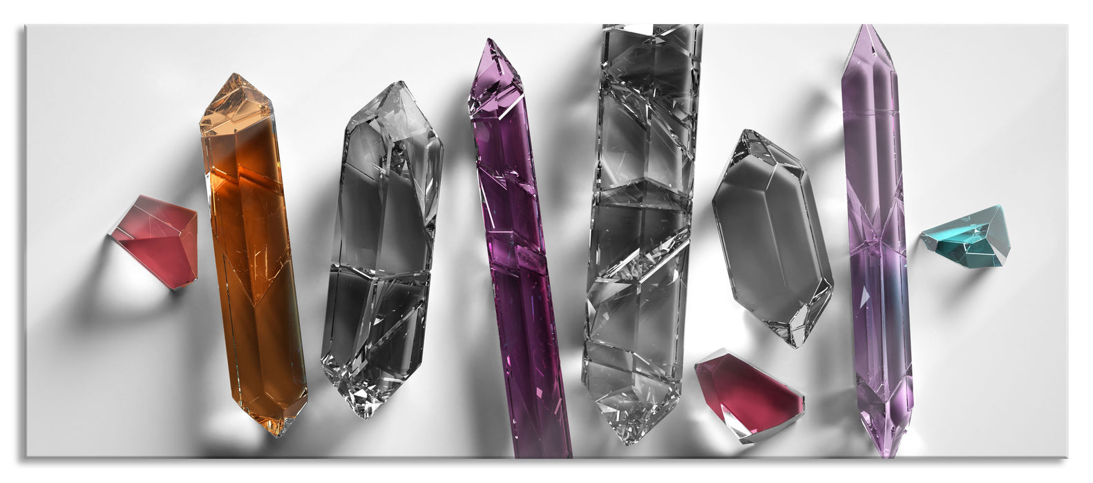 Pixxprint Spirituelle Farbkristalle B&W Detail, Glasbild Panorama