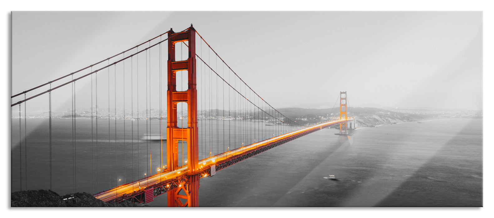 Pixxprint Golden Gate Bridge in der Abenddämmerung B&W Detail, Glasbild Panorama