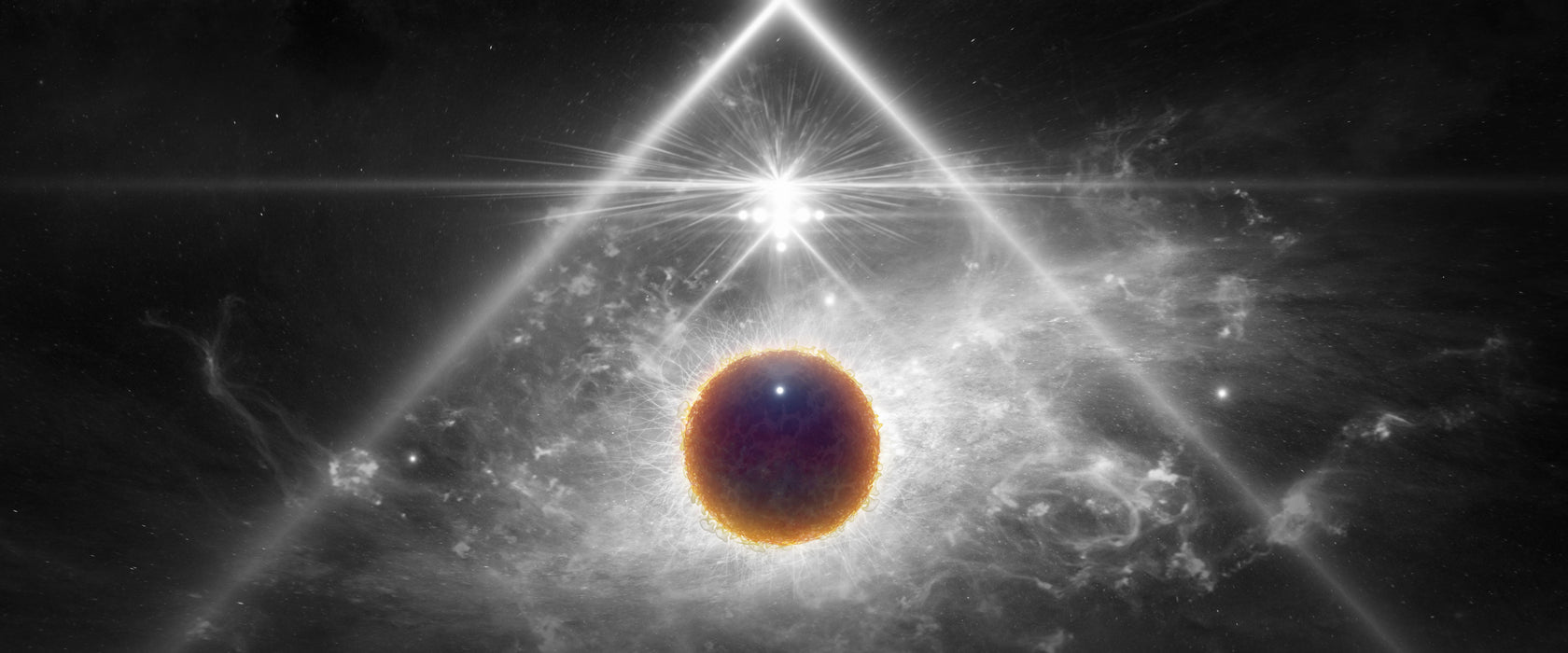 Science Fiction Collage Planeten im Weltraum B&W Detail, Glasbild Panorama