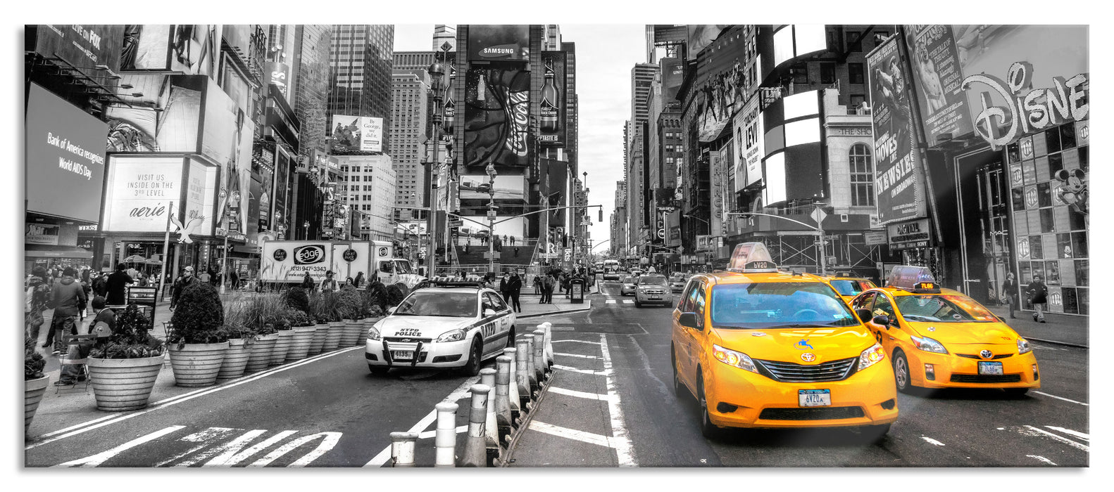 Pixxprint Times Square in new York City B&W Detail, Glasbild Panorama