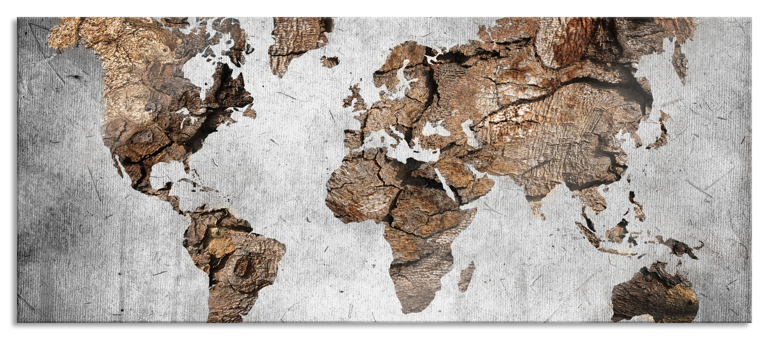 Pixxprint Weltkarte auf altem Holz B&W Detail, Glasbild Panorama