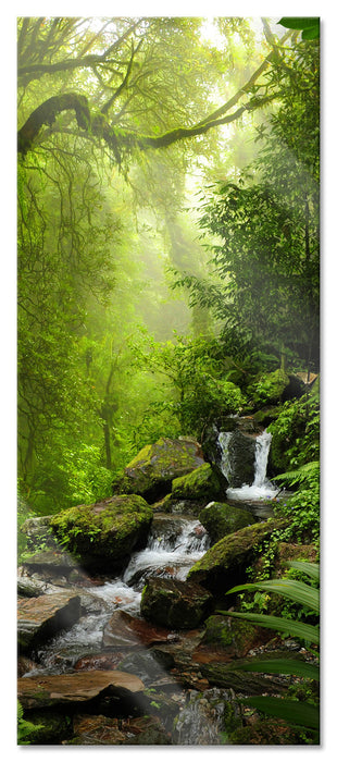 Pixxprint Kleinder Wasserfall im Dschungel, Glasbild Panorama