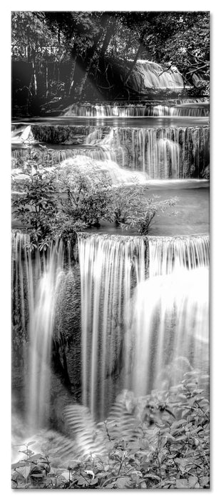 Pixxprint Türkise Wasserfälle in Thailand, Monochrome, Glasbild Panorama