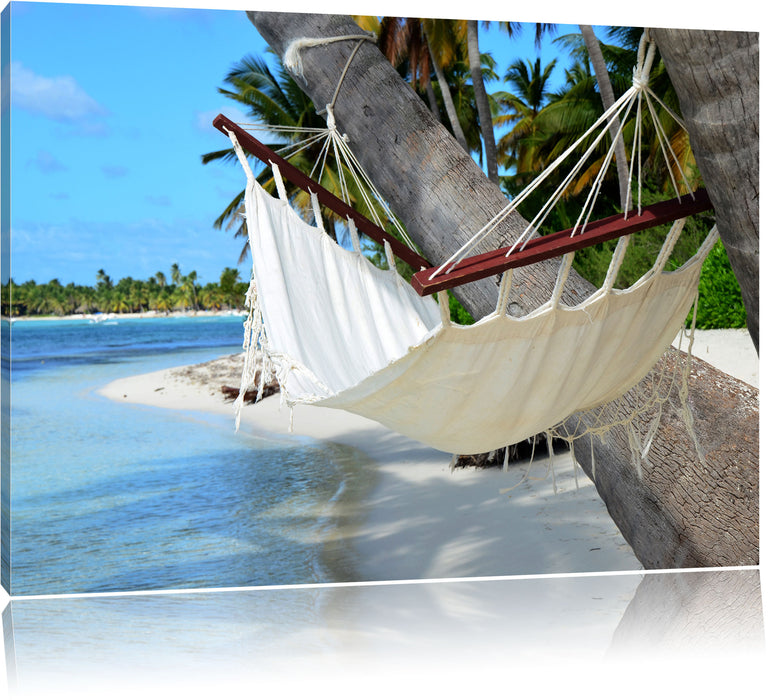 Pixxprint Gemütliche Hängematte am Strand, Leinwandbild