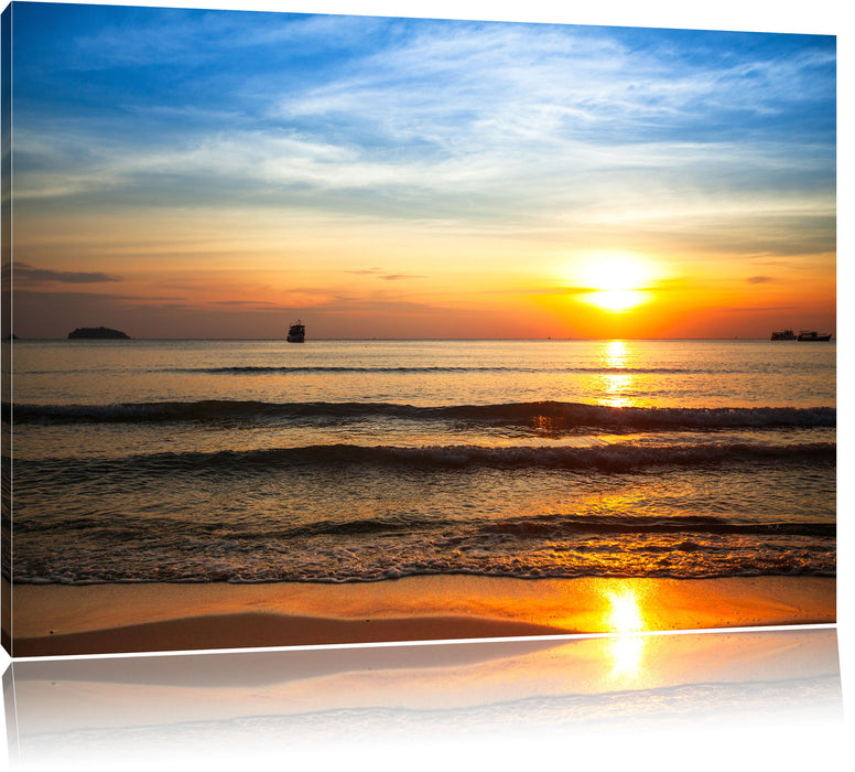 Pixxprint Strand Sonnenuntergang wunderschön, Leinwandbild