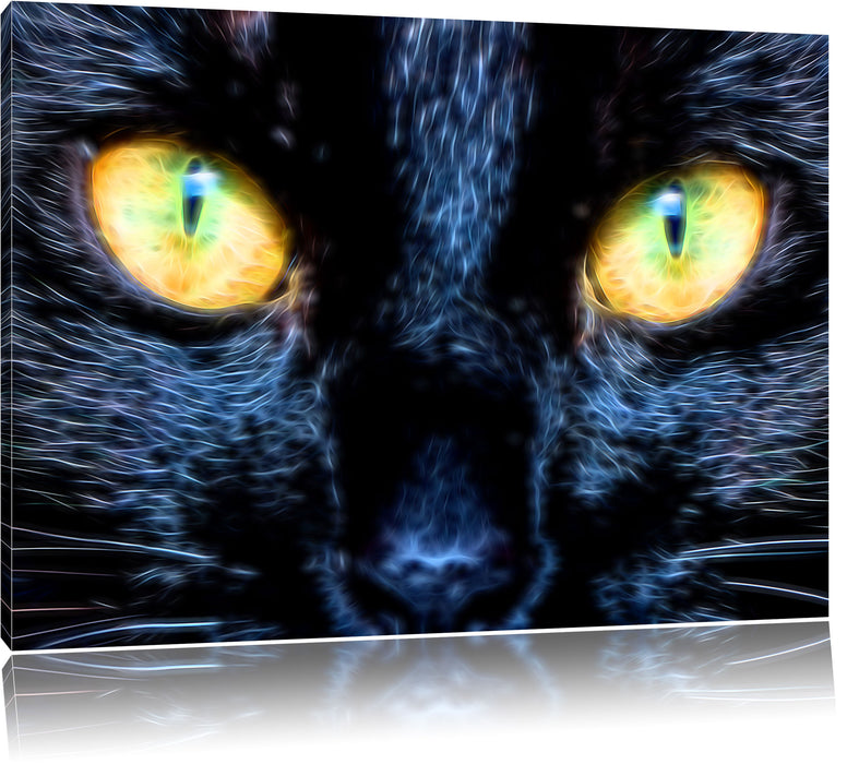 Pixxprint Schwarze Katze mit gelben Augen, Leinwandbild