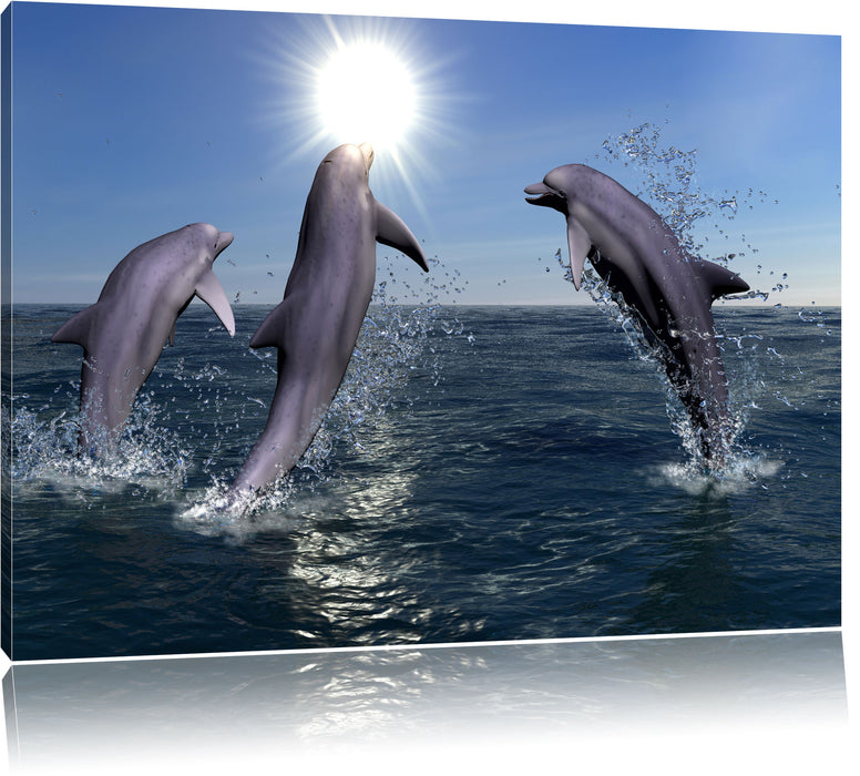 Pixxprint springende Delphine, Leinwandbild