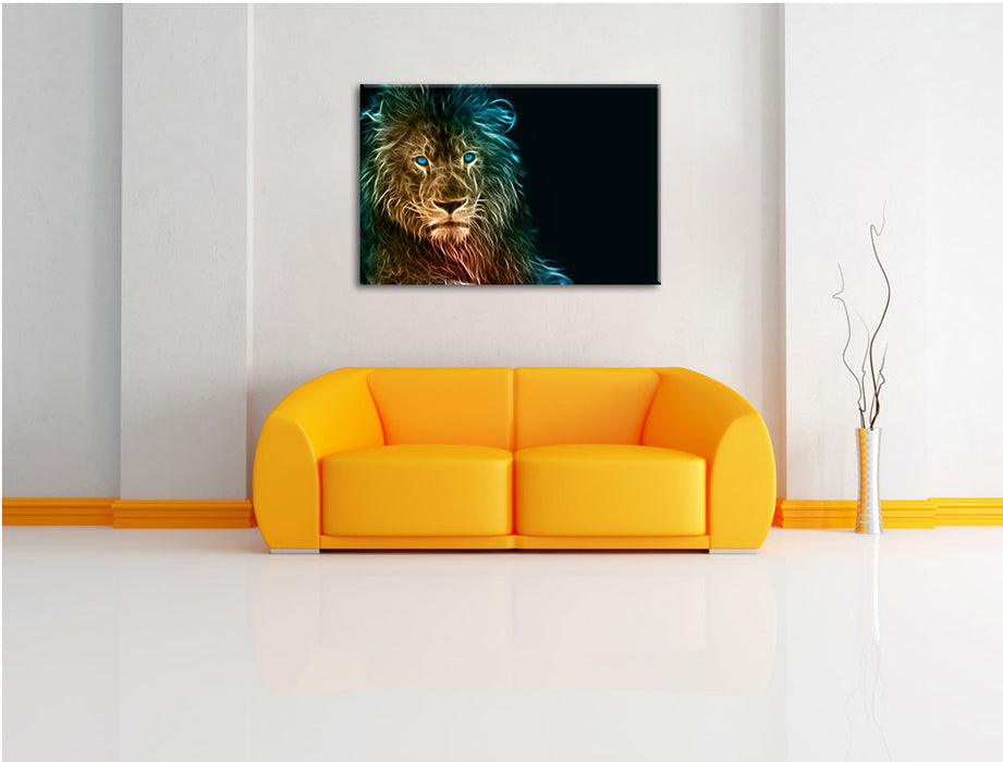 Stolzer Löwe Abstrakt Leinwandbild über Sofa