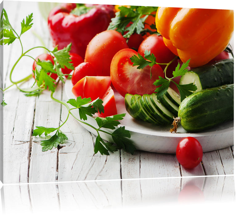 Pixxprint Teller mit Gemüse, Leinwandbild