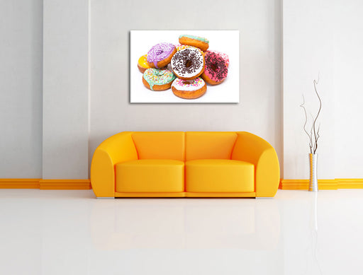 Leckere bunte Donuts Leinwandbild über Sofa