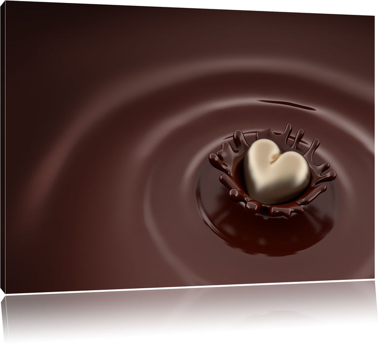 Pixxprint Goldherz fällt in Schokolade, Leinwandbild
