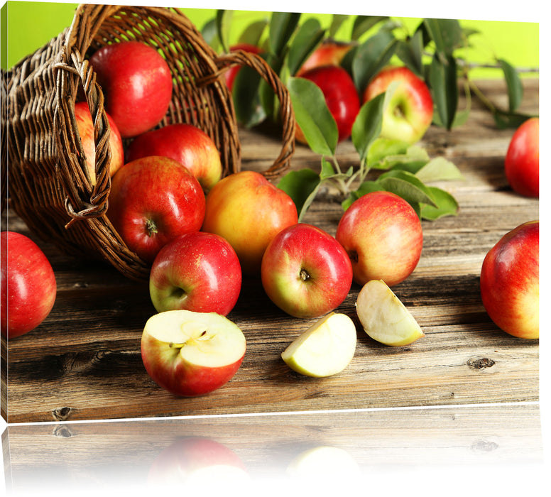 Pixxprint Korb mit Äpfeln, Leinwandbild