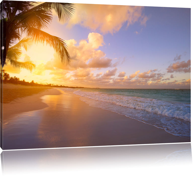 Pixxprint Strand bei Sonnenuntergang, Leinwandbild