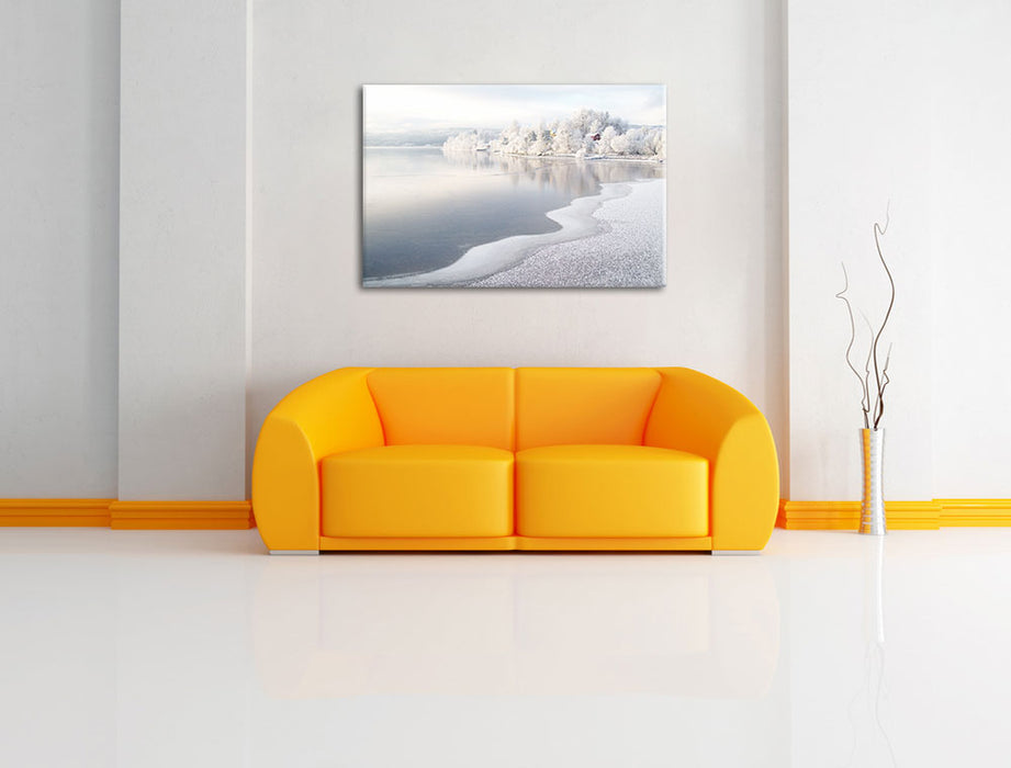 Atemberaubende Winterlandschaft Leinwandbild über Sofa