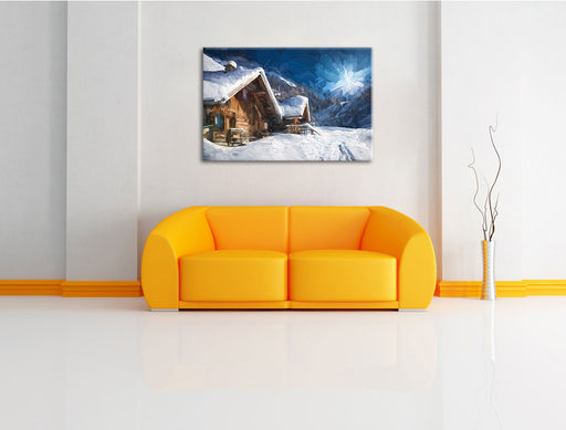 Hütten in den Alpen Leinwandbild über Sofa