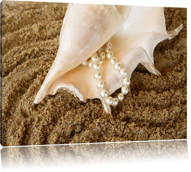 Pixxprint Muschel mit Perlenkette, Leinwandbild