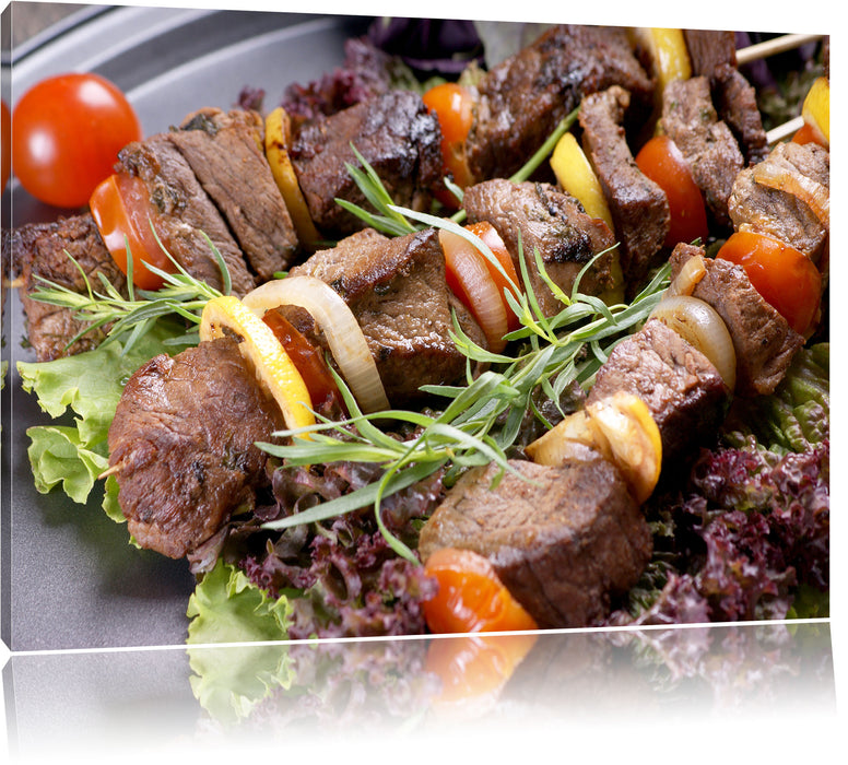 Pixxprint Leckerer Schaschlik Fleischspieß, Leinwandbild