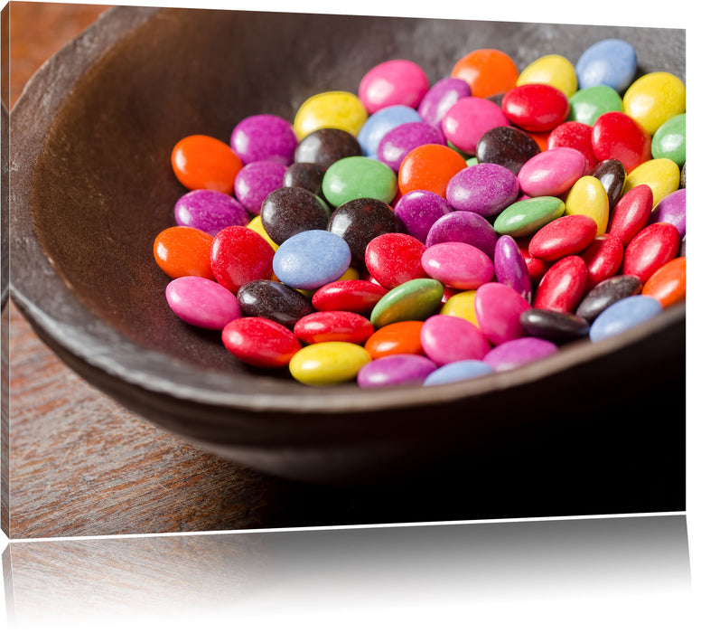 Pixxprint Schokolinsen in Schale, Leinwandbild
