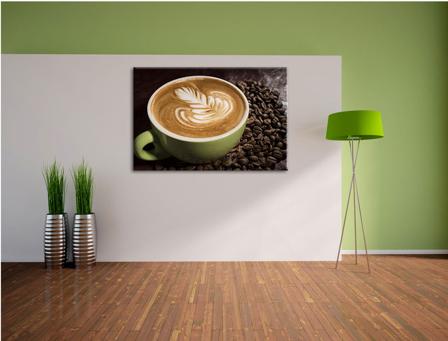Cappucino zwischen Kaffeebohnen Leinwandbild im Flur