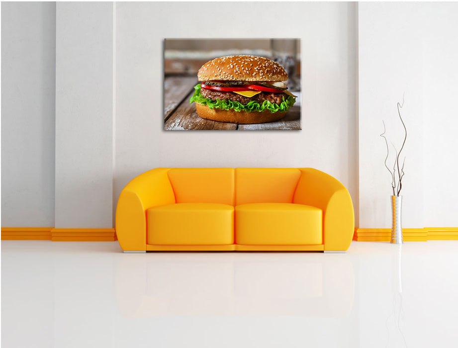 Burger mit Tomaten Leinwandbild über Sofa