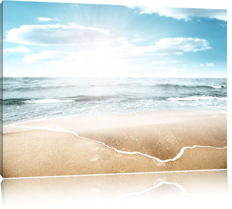 Pixxprint Wunderschöner weißer Sandstrand, Leinwandbild