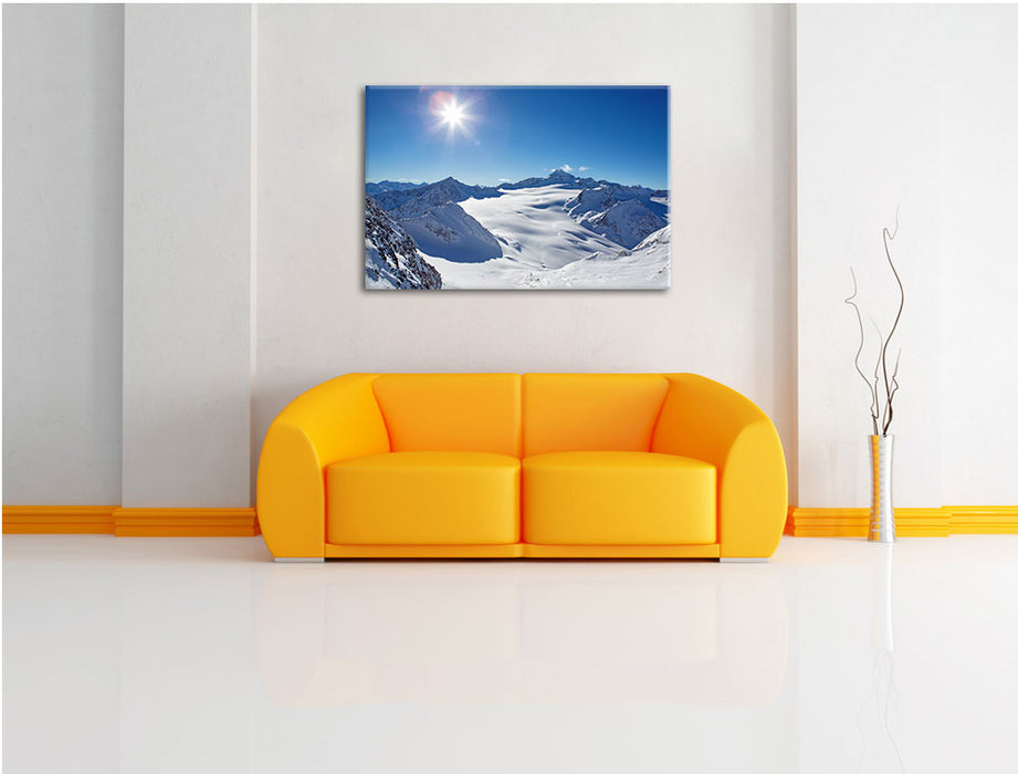 Atemberaubende Winterlandschaft Leinwandbild über Sofa