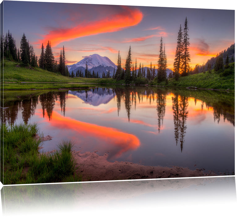 Pixxprint Sonnenaufgang Berglandschaft, Leinwandbild