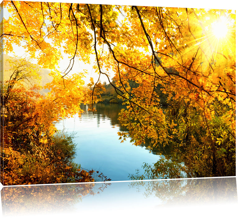 Pixxprint Landschaft mit See und Bäumen, Leinwandbild