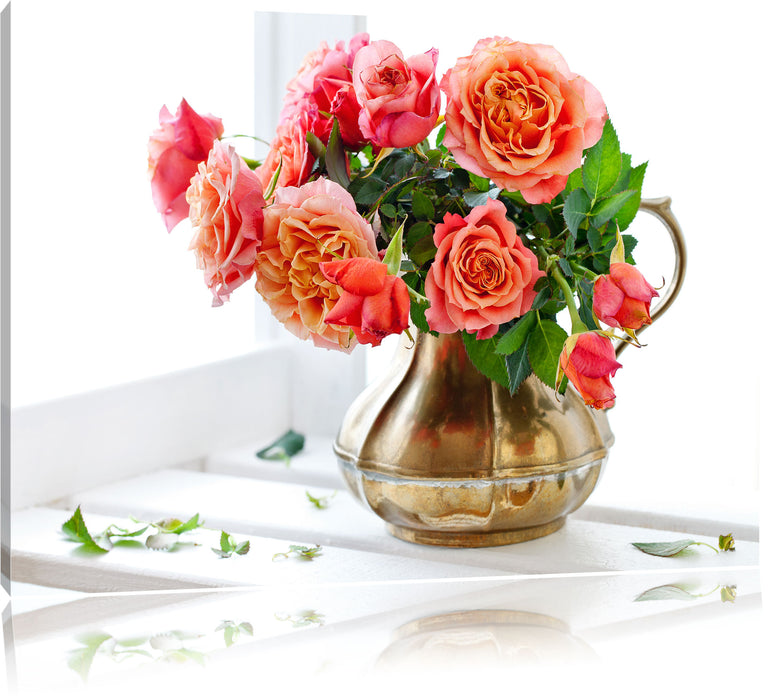 Pixxprint Rosen in Krug, Leinwandbild