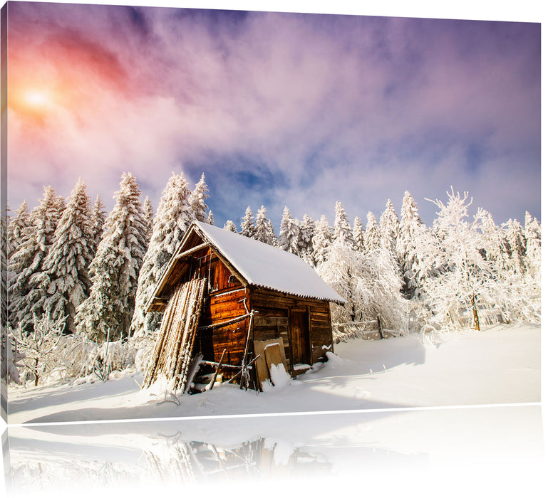 Holzhütte im Schnee Leinwandbild