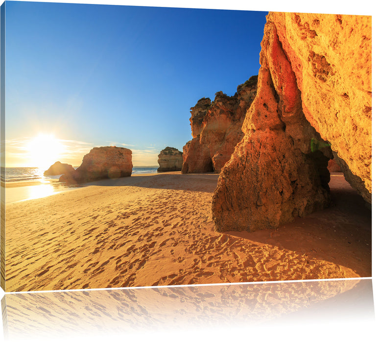 Pixxprint Sonnenuntergang an Felsen, Leinwandbild