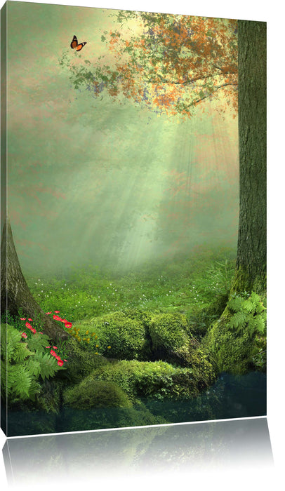 Pixxprint Baumwurzel und Schmetterling, Leinwandbild