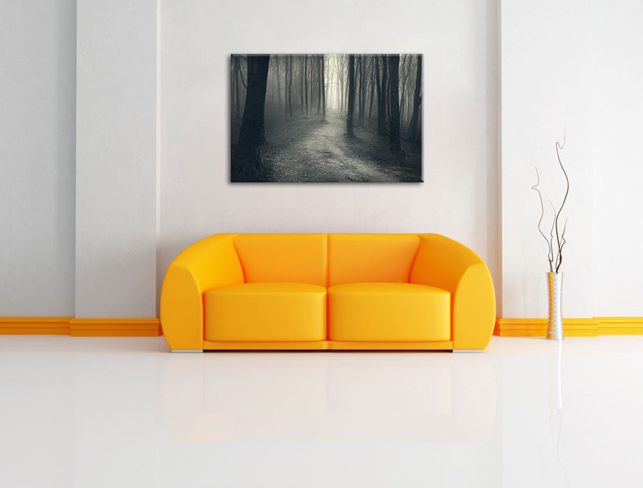 Düstere Landschaft schwarz weiß Leinwandbild über Sofa