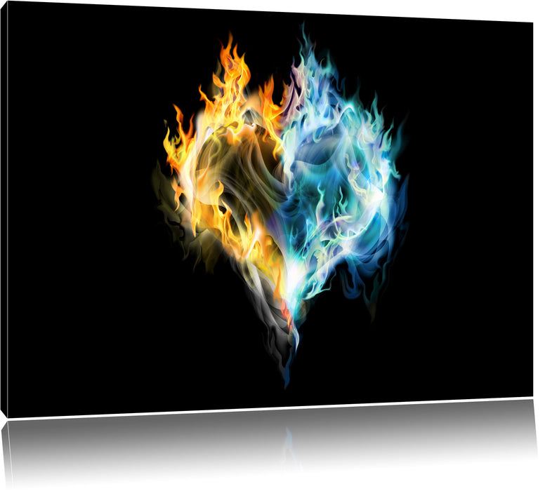 Pixxprint Dark Herz aus Feuer und Wasser, Leinwandbild