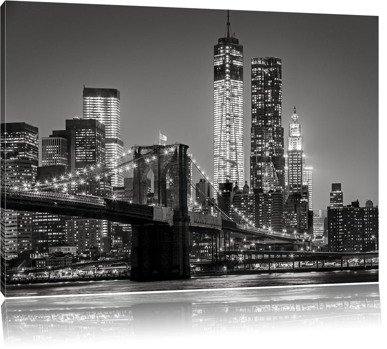 Pixxprint New York City Skyline bei Nacht, Leinwandbild