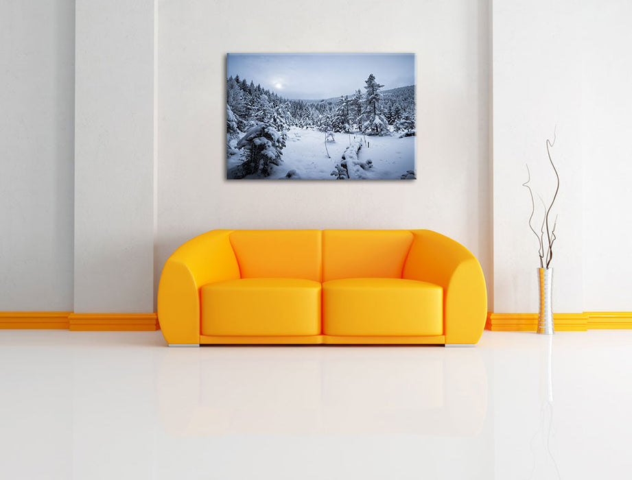 Winterlandschaft vereister See Leinwandbild über Sofa