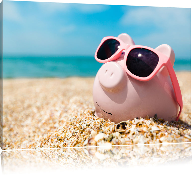 Pixxprint Schweinchen am Strand, Leinwandbild