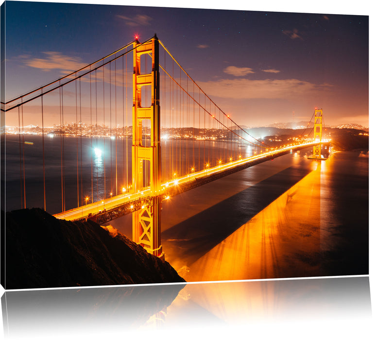 Pixxprint Golden Gate Bridge bei Nacht, Leinwandbild