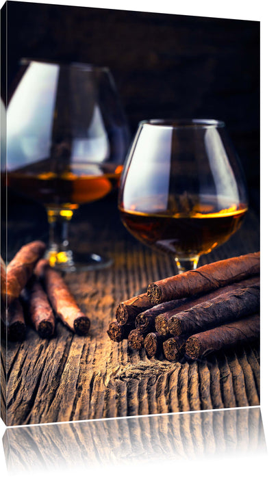 Pixxprint Whisky mit Zigarre, Leinwandbild