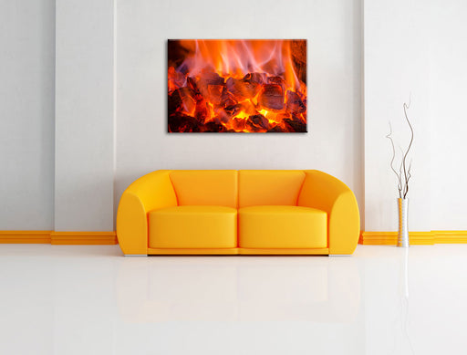 Holzkohle Feuer Leinwandbild über Sofa