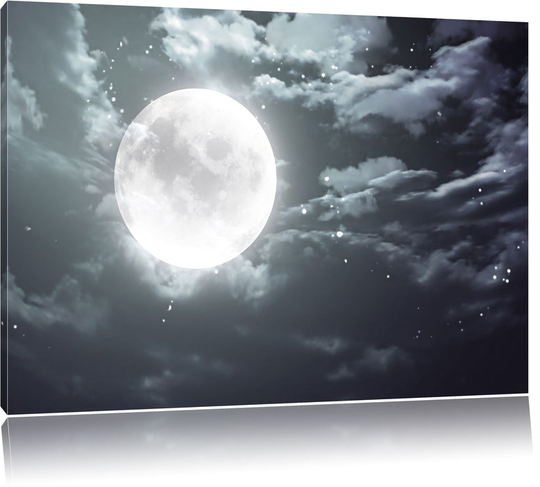 Pixxprint Vollmond Sterne Wolken, Leinwandbild