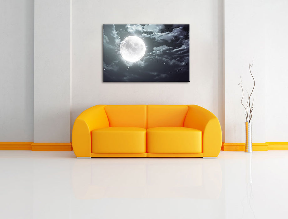 Vollmond Sterne Wolken Leinwandbild über Sofa