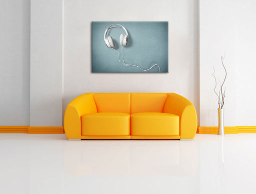 Weiße Kopfhörer Leinwandbild über Sofa