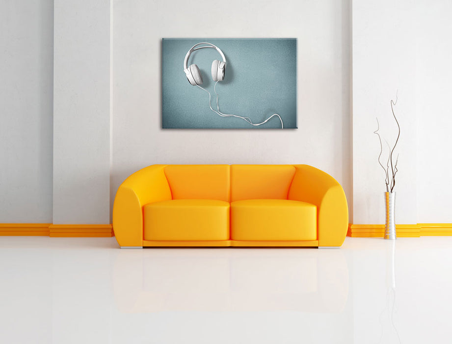 Weiße Kopfhörer Leinwandbild über Sofa