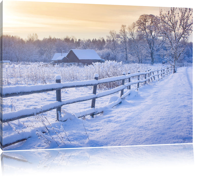 Pixxprint Hütte im Schnee, Leinwandbild