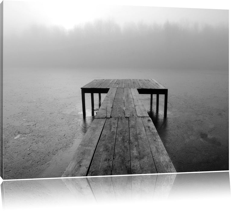 Pixxprint Steg am See Nebel, Leinwandbild