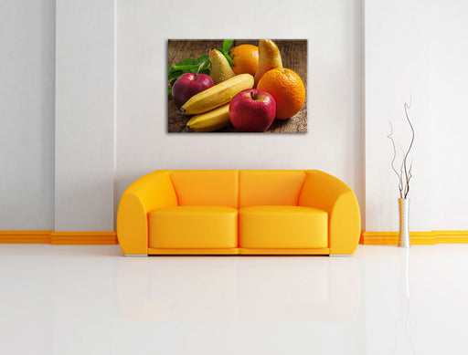 Obst Erdbeeren Kiwi Orangen Leinwandbild über Sofa
