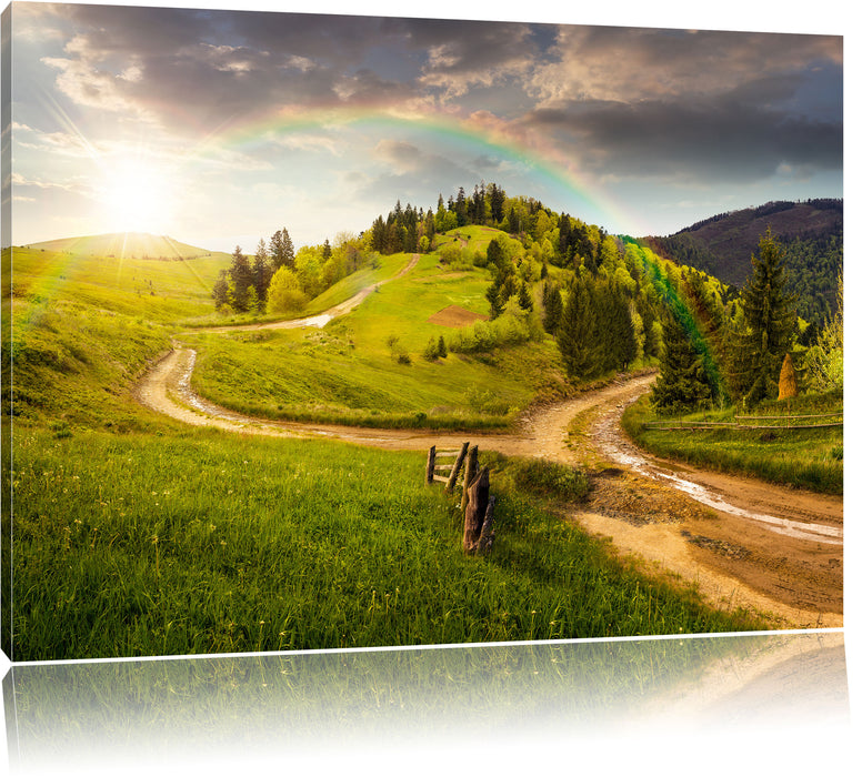 Pixxprint Landschaft mit Regenbogen, Leinwandbild