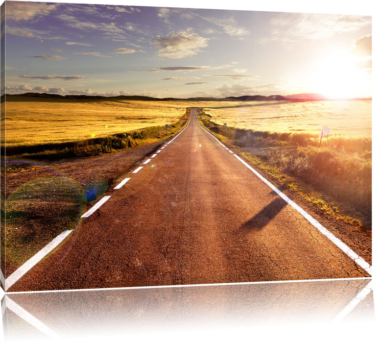 Pixxprint Feldweg im Sonnenschein, Leinwandbild