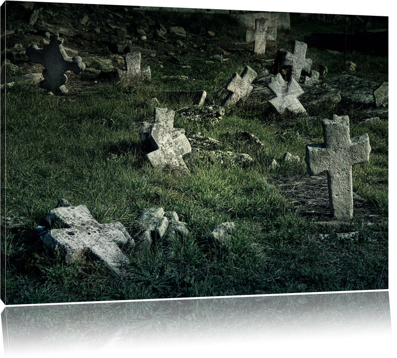 Pixxprint Friedhof schwarz weiß, Leinwandbild